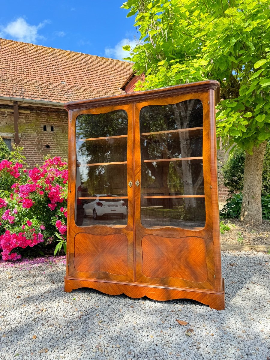 Louis XIV Regency Style Marquetry Showcase Library XIX Eme Century 