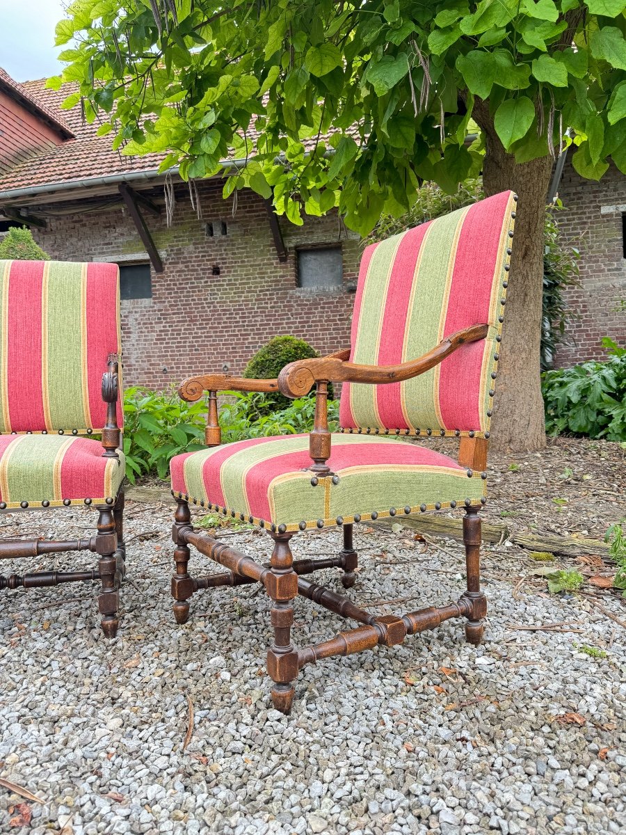 Pair Of Louis XIII Style Walnut Flat Back Armchairs -photo-4