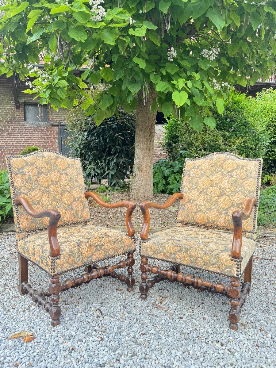 Pair Of Louis XIV Period Walnut Armchairs -photo-3