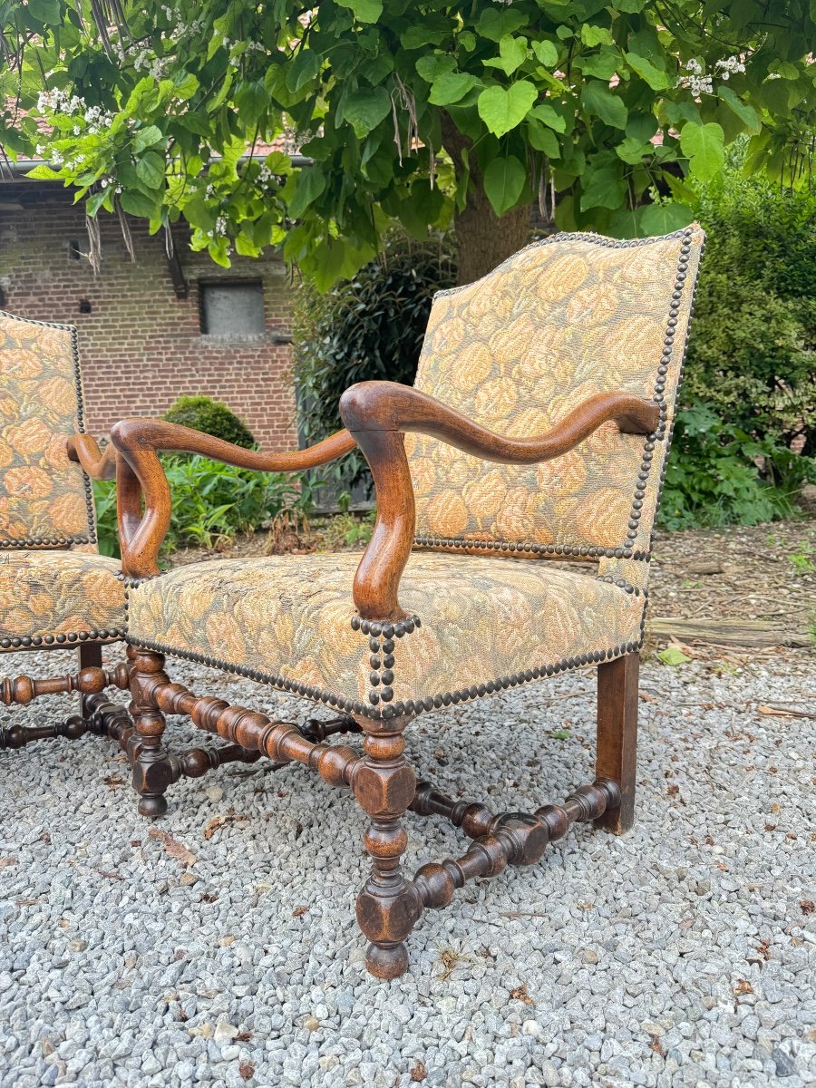 Pair Of Louis XIV Period Walnut Armchairs -photo-4