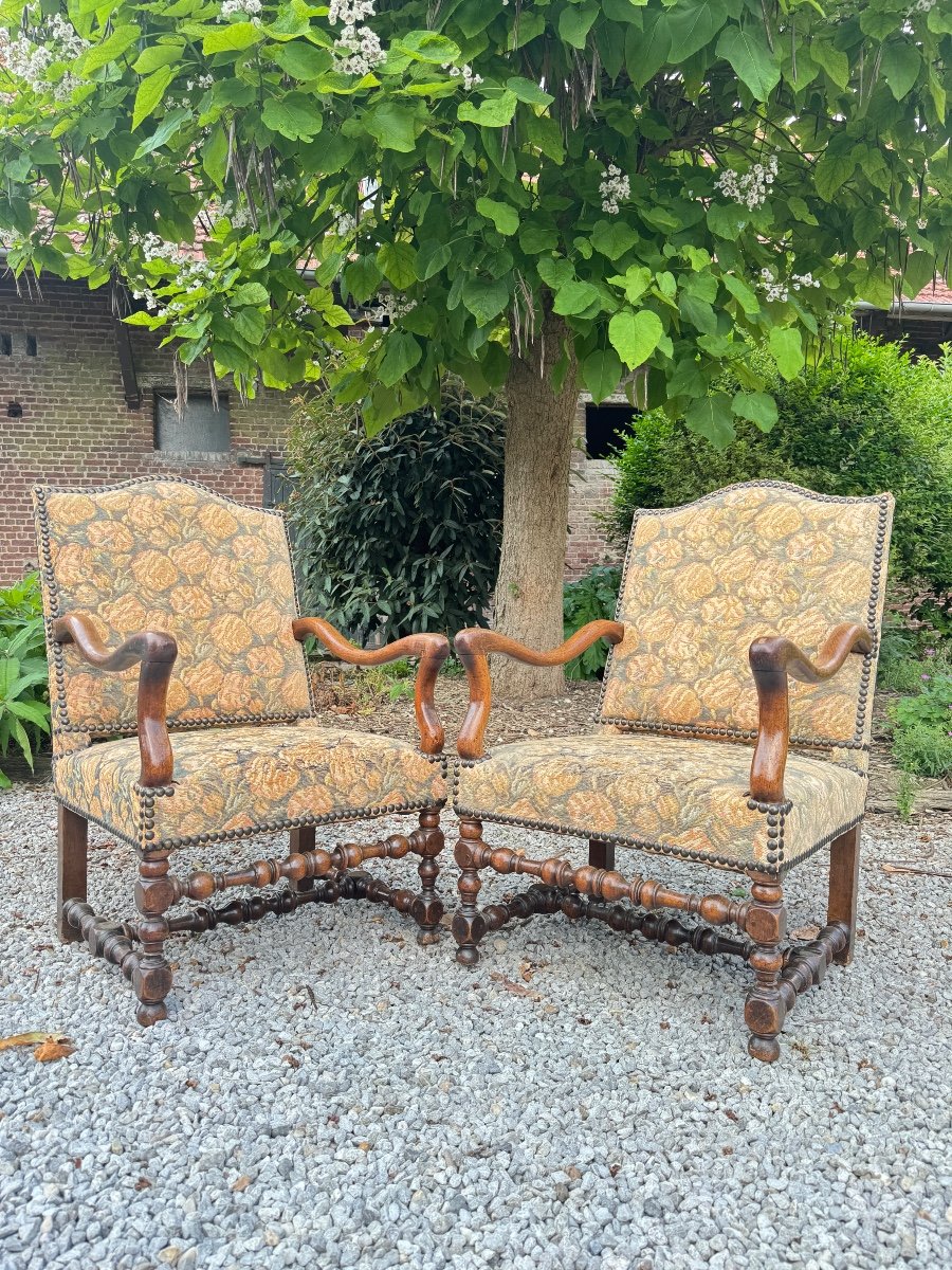 Pair Of Louis XIV Period Walnut Armchairs -photo-1