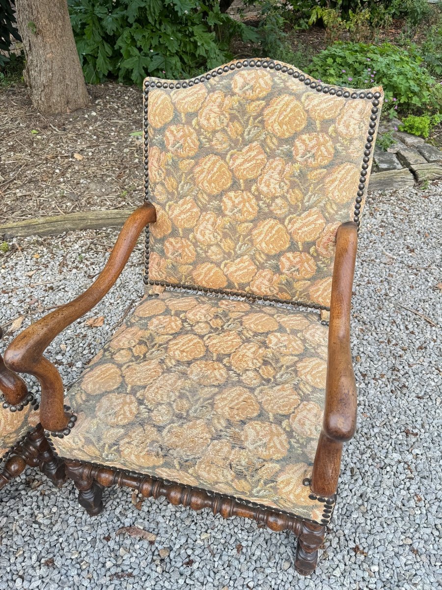 Pair Of Louis XIV Period Walnut Armchairs -photo-3