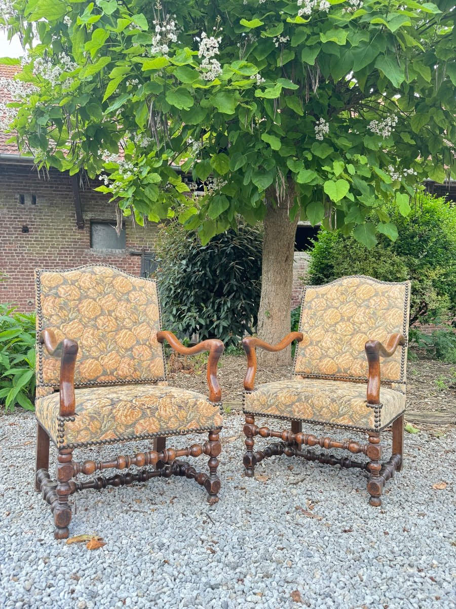 Pair Of Louis XIV Period Walnut Armchairs -photo-4