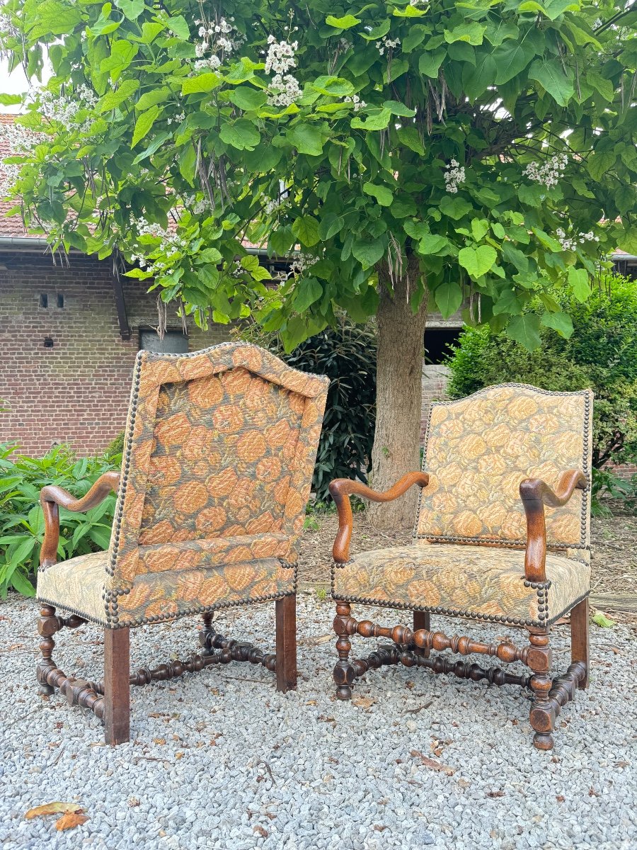 Pair Of Louis XIV Period Walnut Armchairs -photo-5