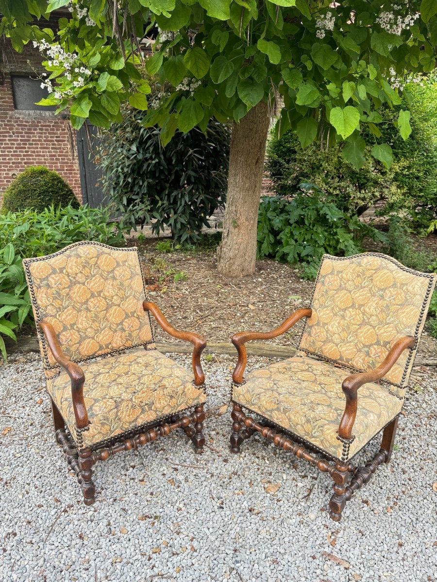 Pair Of Louis XIV Period Walnut Armchairs -photo-6