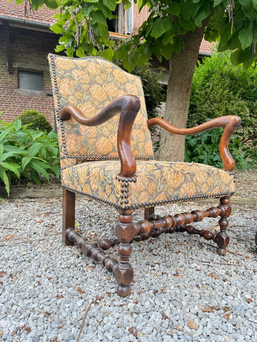 Pair Of Louis XIV Period Walnut Armchairs -photo-7