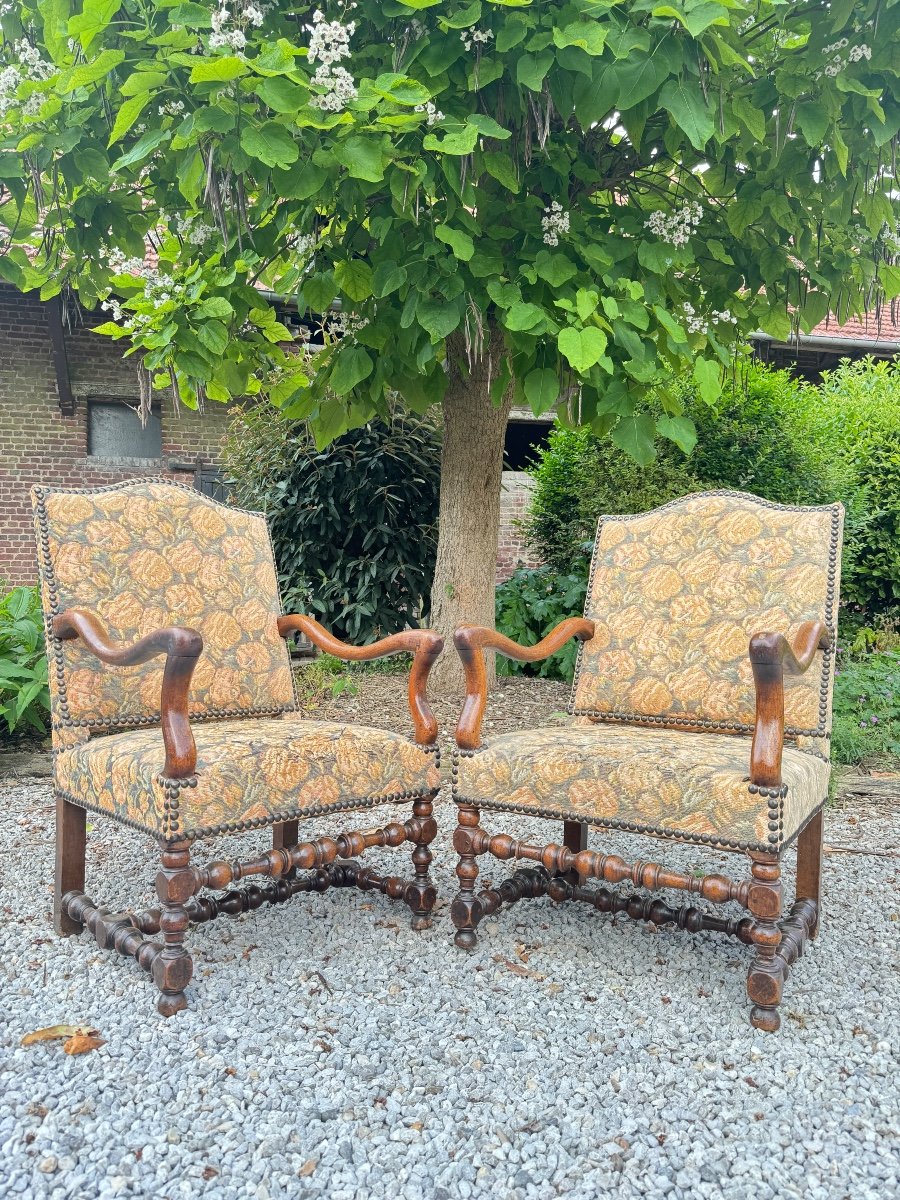 Pair Of Louis XIV Period Walnut Armchairs 