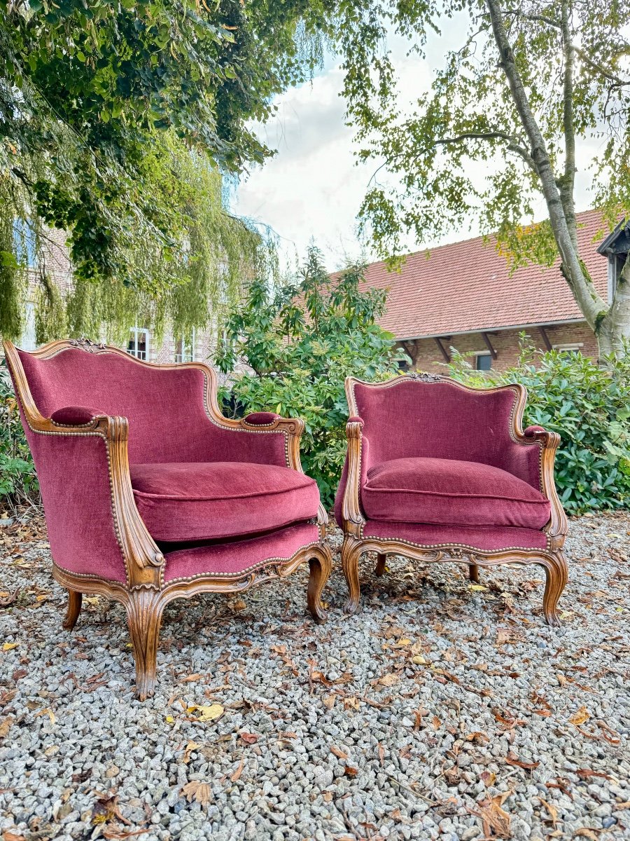 Pair Of Louis XV Style Walnut Bergeres, 19th Century -photo-4