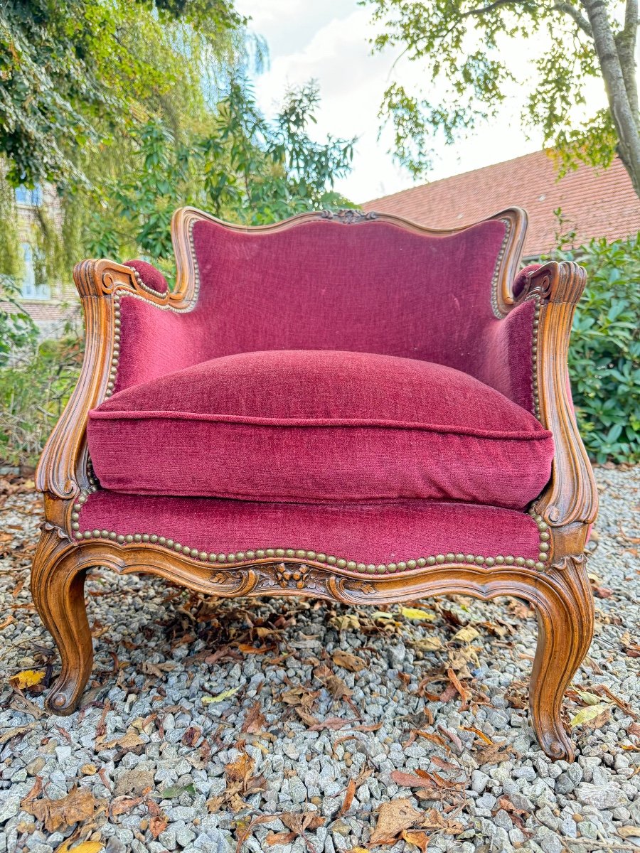 Pair Of Louis XV Style Walnut Bergeres, 19th Century -photo-1