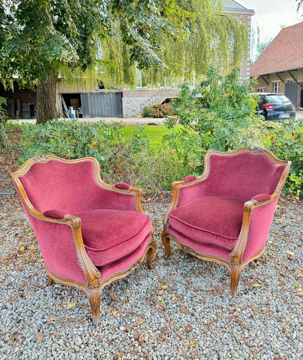 Pair Of Louis XV Style Walnut Bergeres, 19th Century -photo-2