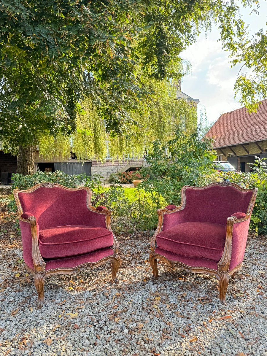 Pair Of Louis XV Style Walnut Bergeres, 19th Century -photo-4