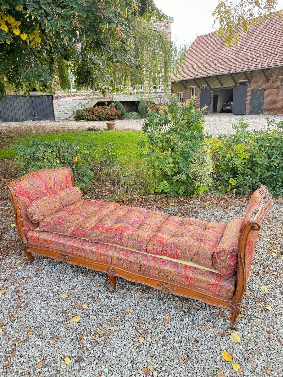 Bench, Daybed In Walnut, Louis XV Style, 19th Century -photo-3