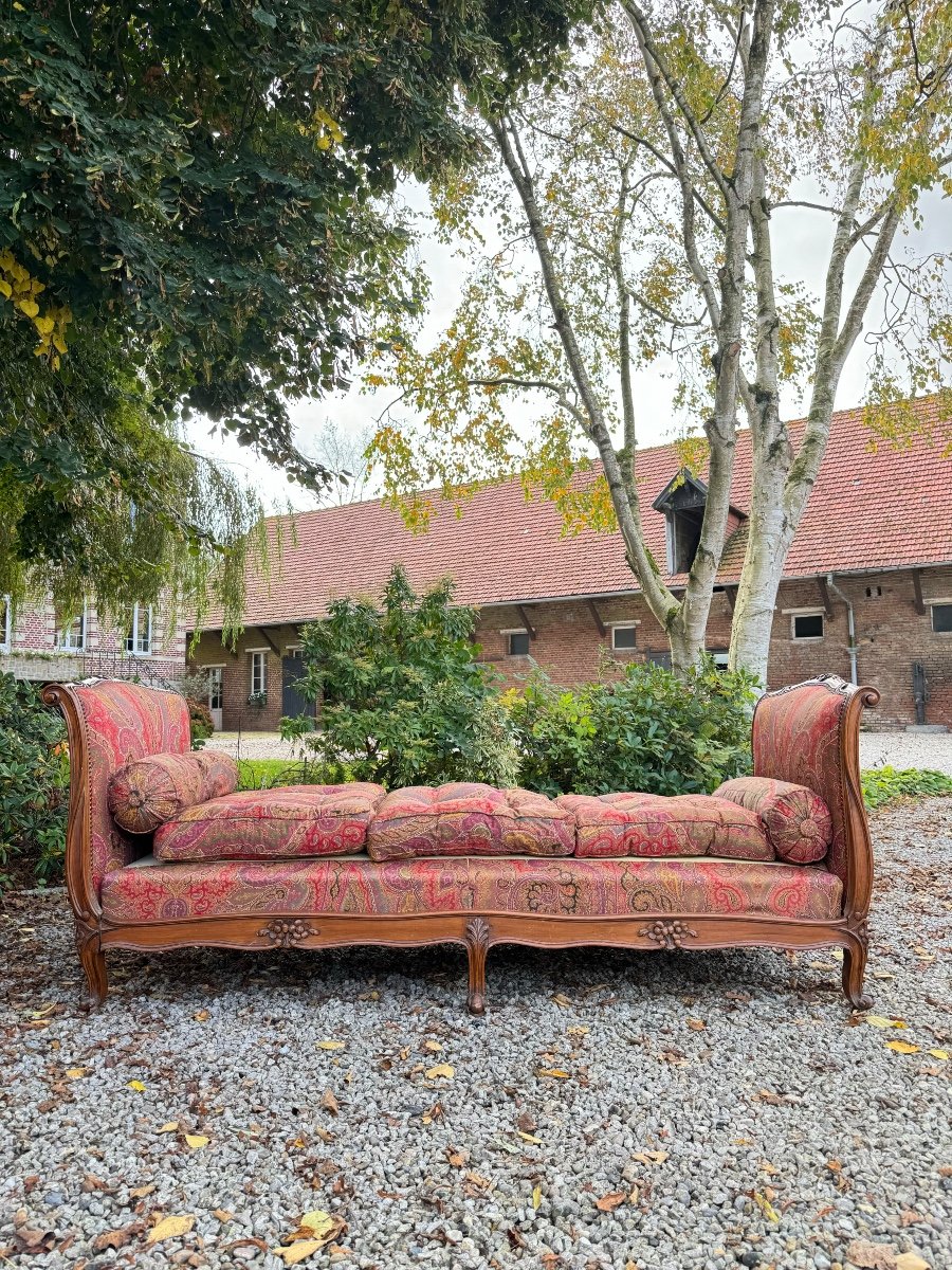 Bench, Daybed In Walnut, Louis XV Style, 19th Century -photo-3