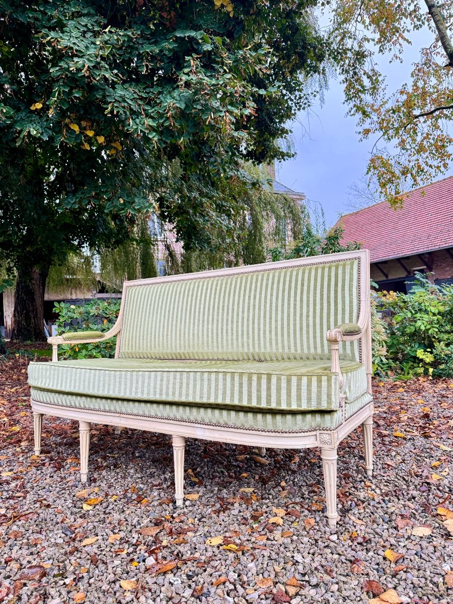 Louis XVI Period Lacquered Wood Bench, 18th Century -photo-1