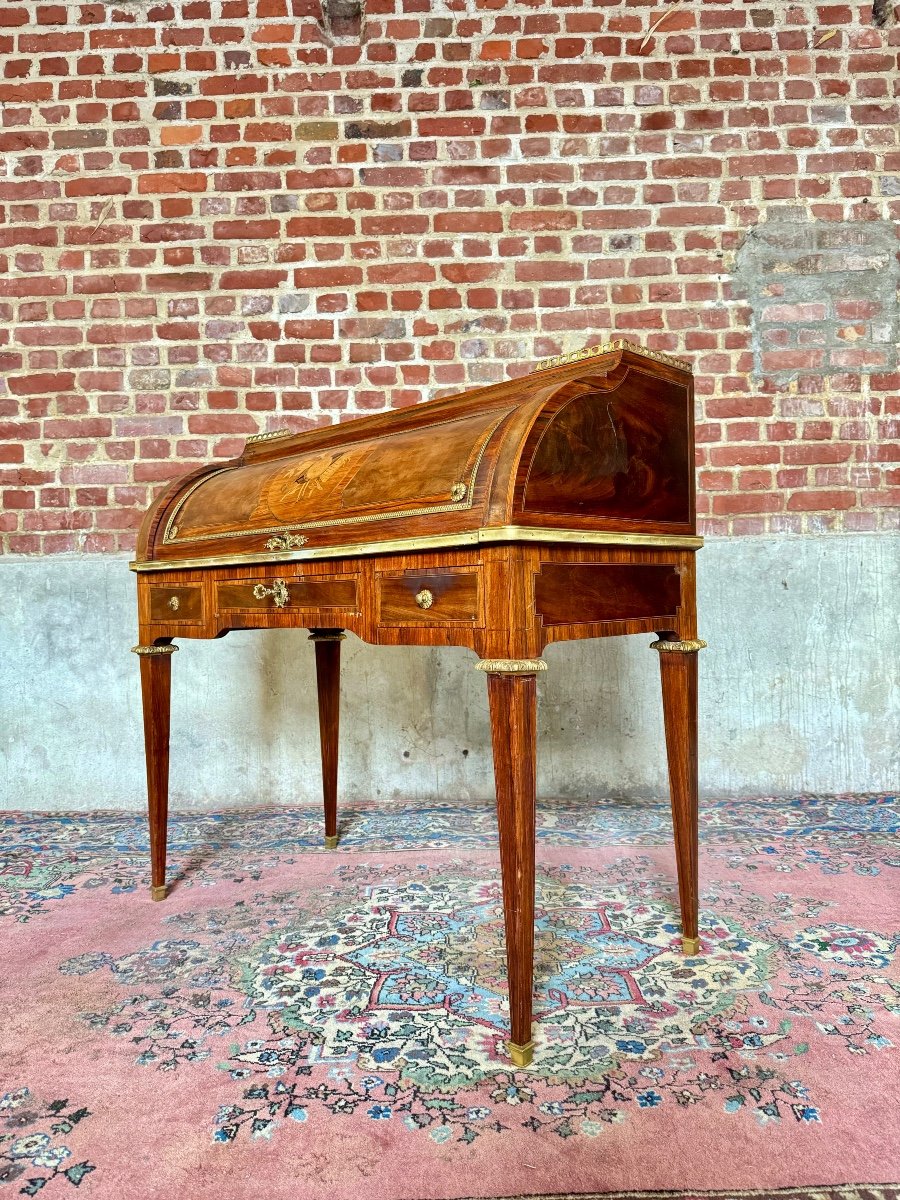 Louis XVI Style Marquetry Cylinder Desk, 19th Century -photo-4