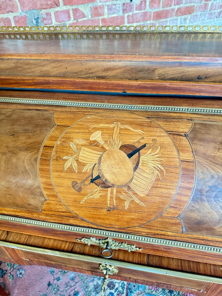 Louis XVI Style Marquetry Cylinder Desk, 19th Century -photo-5