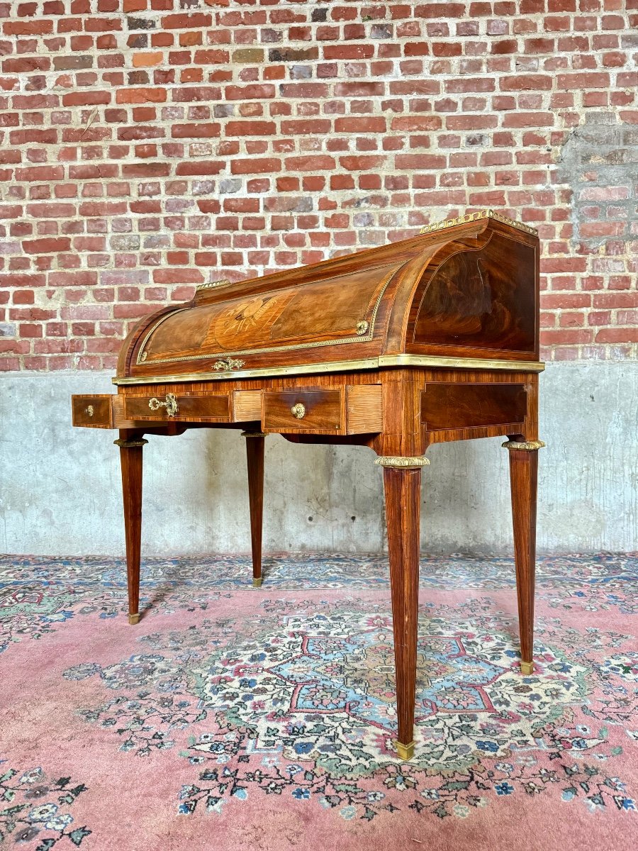 Louis XVI Style Marquetry Cylinder Desk, 19th Century -photo-6