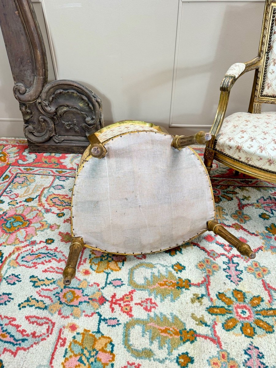 Paire De Fauteuils En Bois Doré De Style Louis XVI XIX Eme Siècle -photo-7