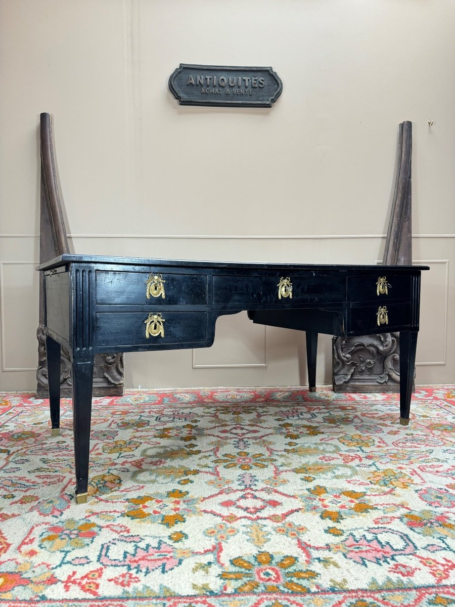 Large Louis XVI Period 18th Century Blackened Wood Flat Desk -photo-2