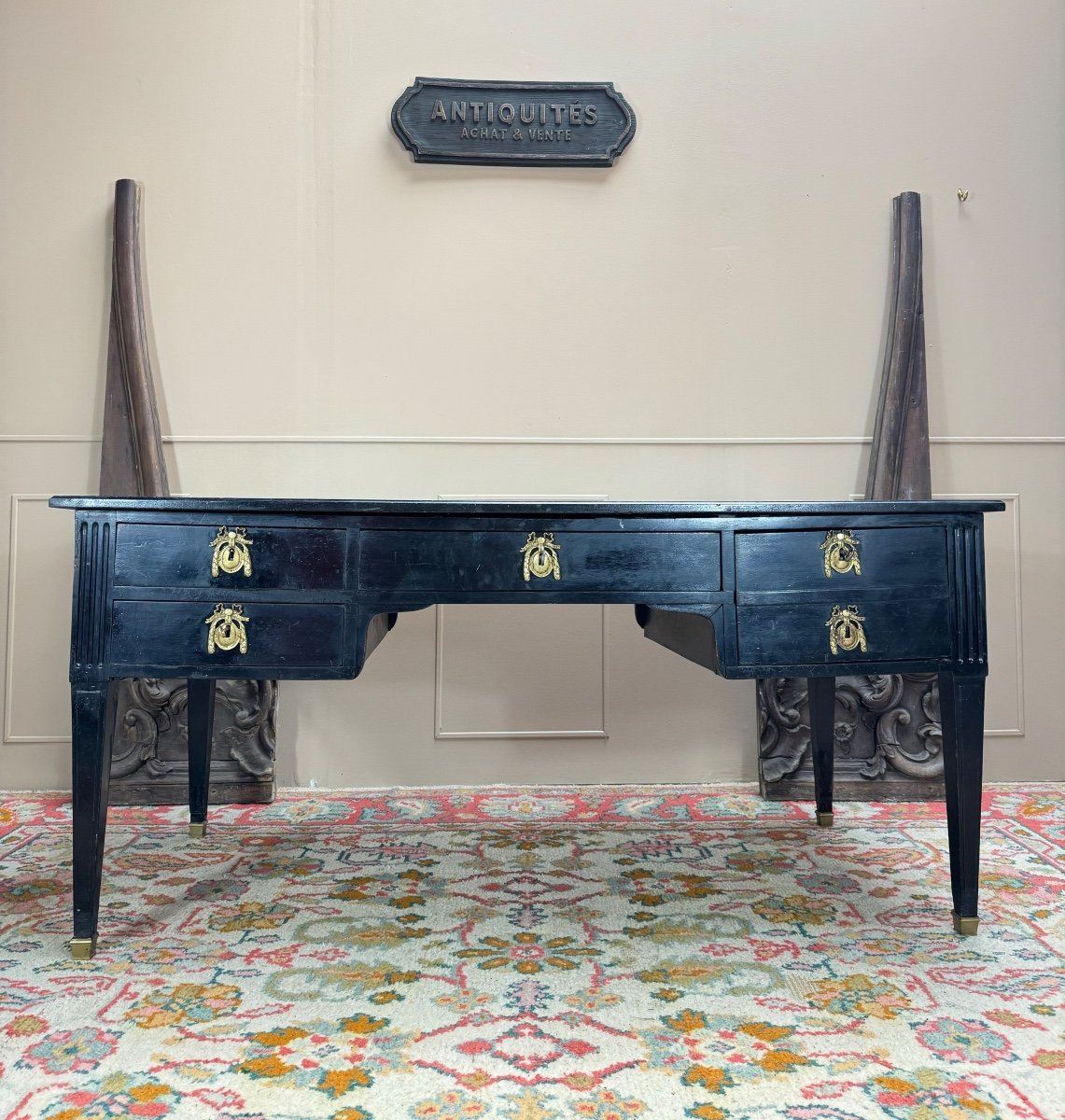 Large Louis XVI Period 18th Century Blackened Wood Flat Desk -photo-3