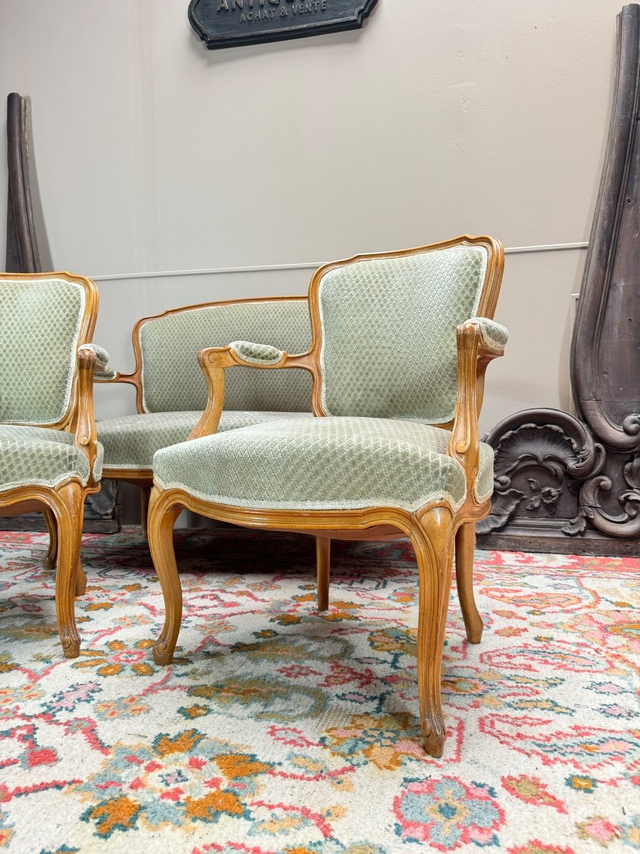 Louis XV Style Natural Wood Living Room, 19th Century -photo-2