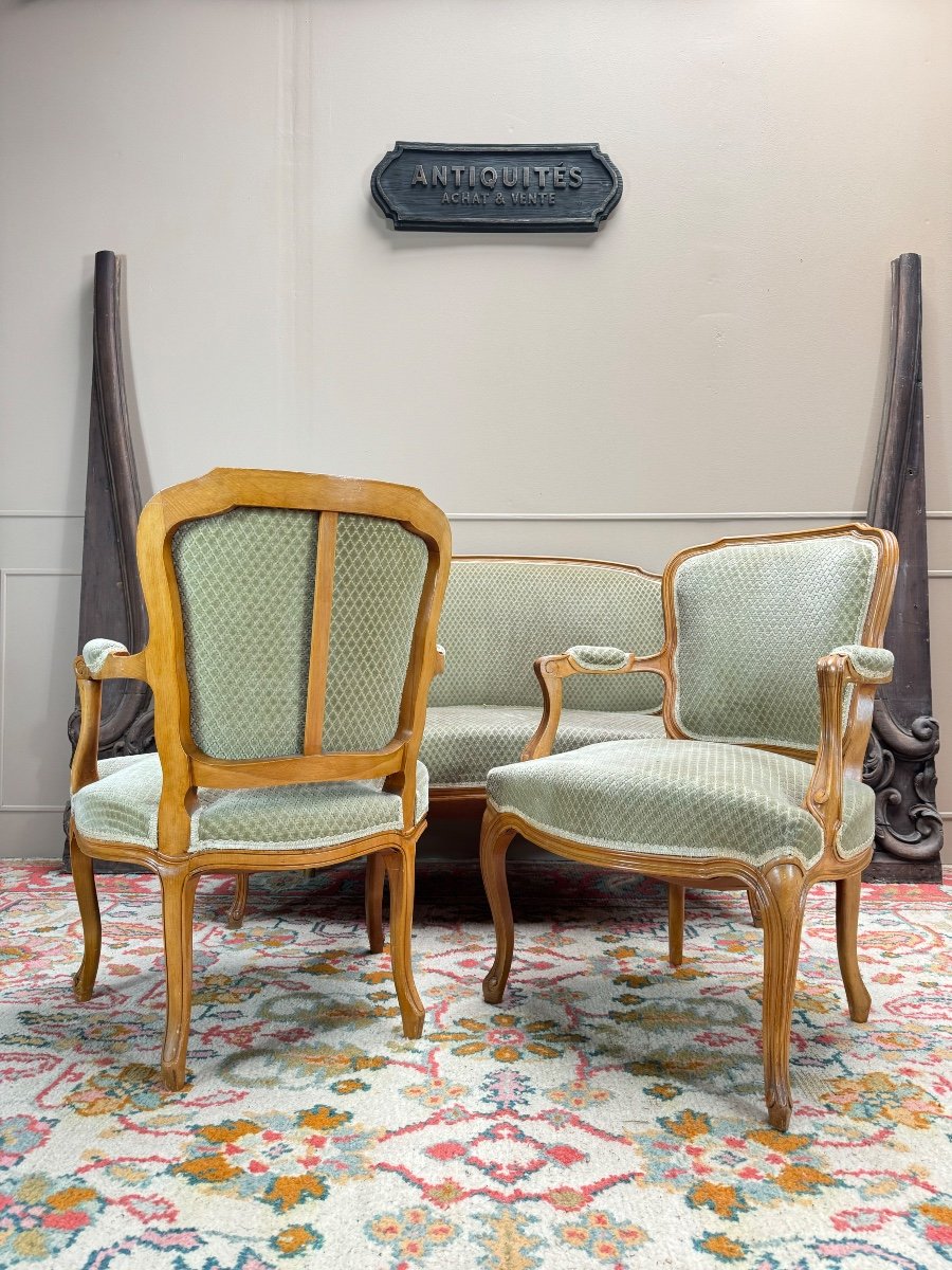 Louis XV Style Natural Wood Living Room, 19th Century -photo-2