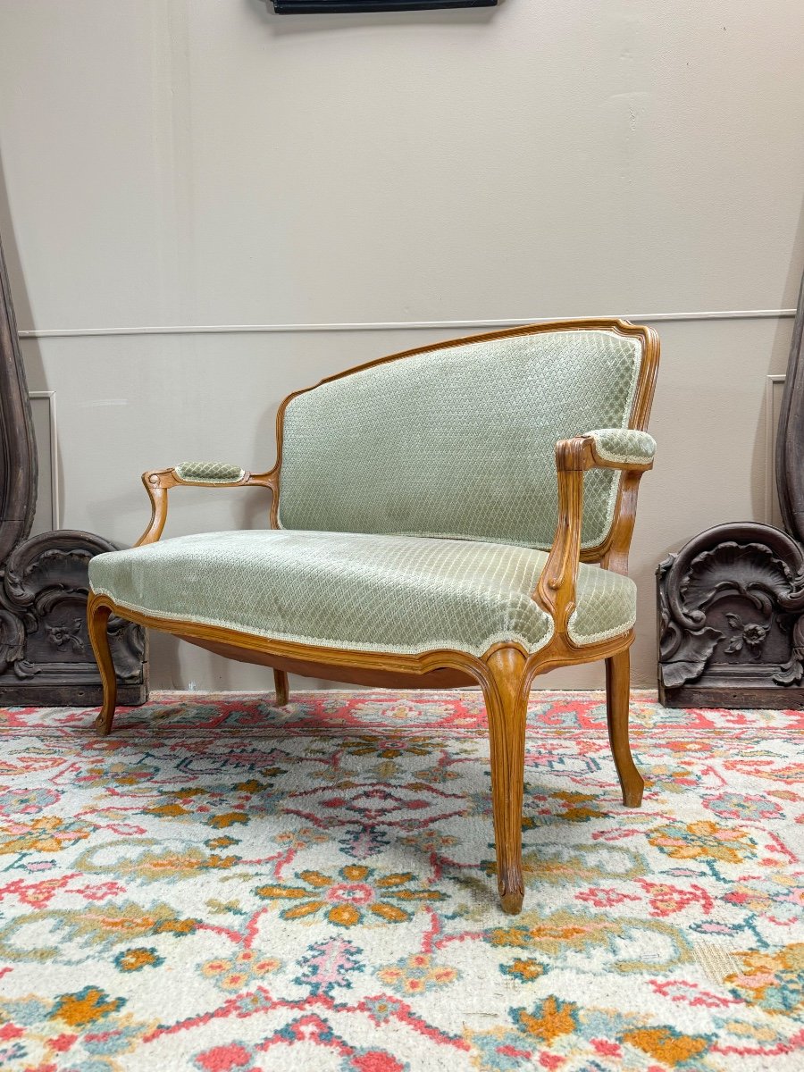 Louis XV Style Natural Wood Living Room, 19th Century -photo-4