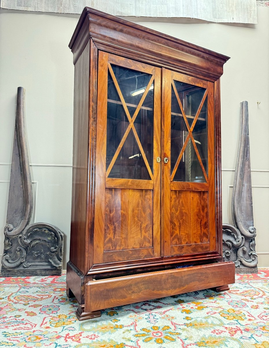 Louis Philippe Period Flamed Mahogany Bookcase, 19th Century -photo-4