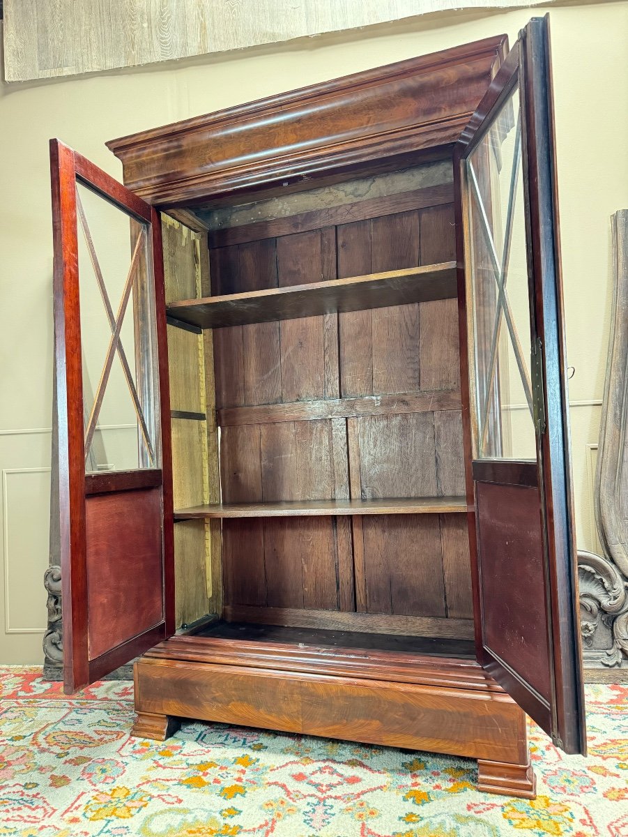 Louis Philippe Period Flamed Mahogany Bookcase, 19th Century -photo-1