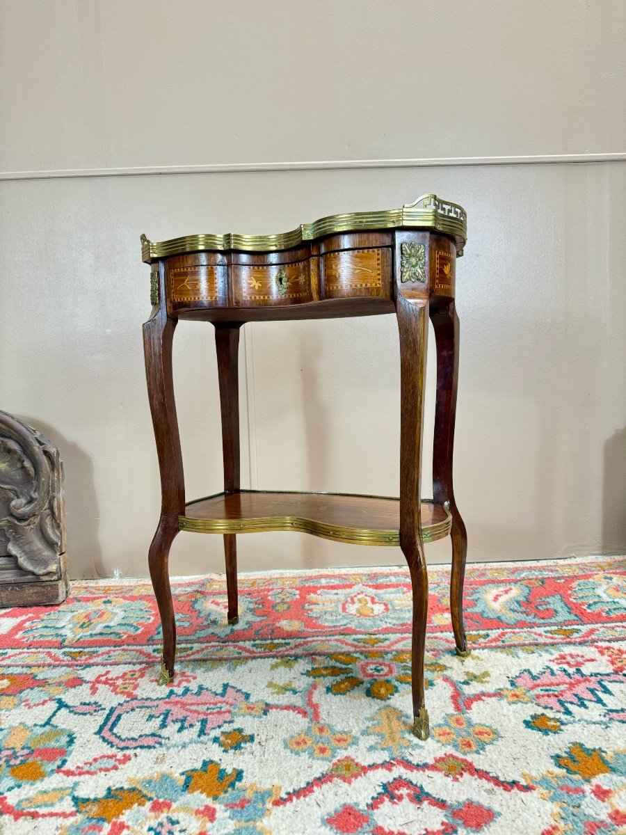 Louis XV Style Flower Marquetry Coffee Table, 19th Century -photo-3