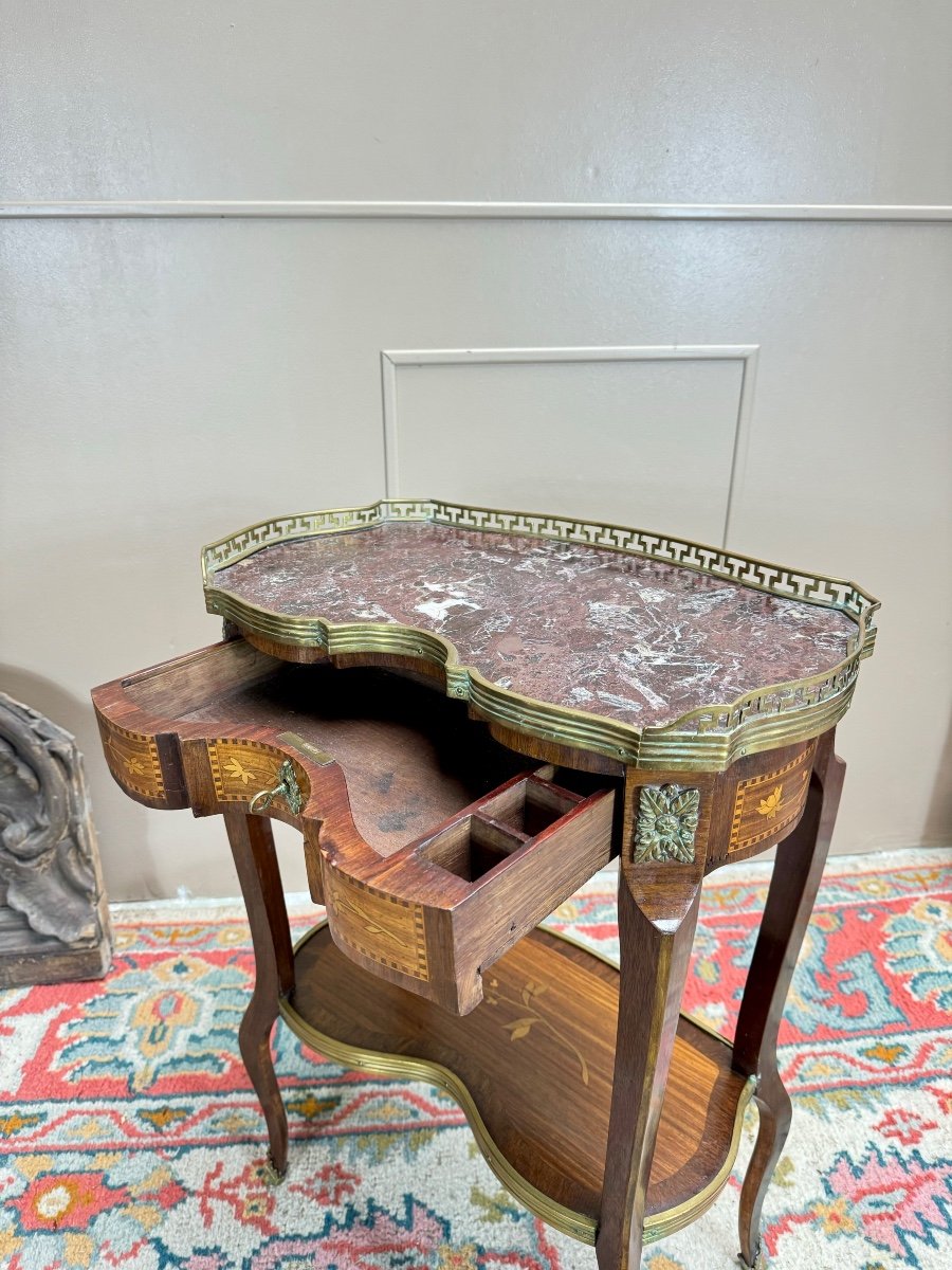 Louis XV Style Flower Marquetry Coffee Table, 19th Century -photo-2