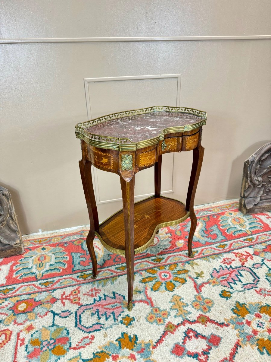 Louis XV Style Flower Marquetry Coffee Table, 19th Century -photo-3