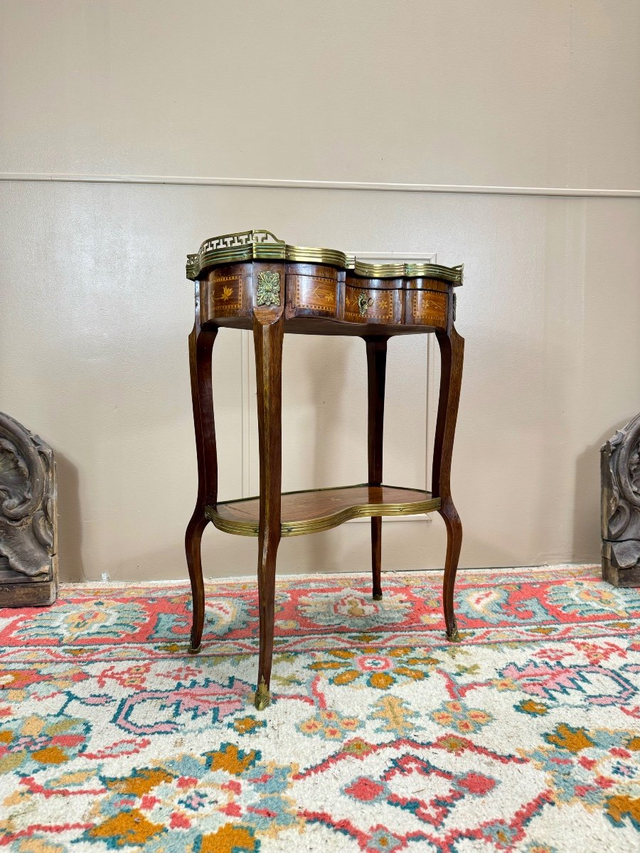 Louis XV Style Flower Marquetry Coffee Table, 19th Century -photo-4