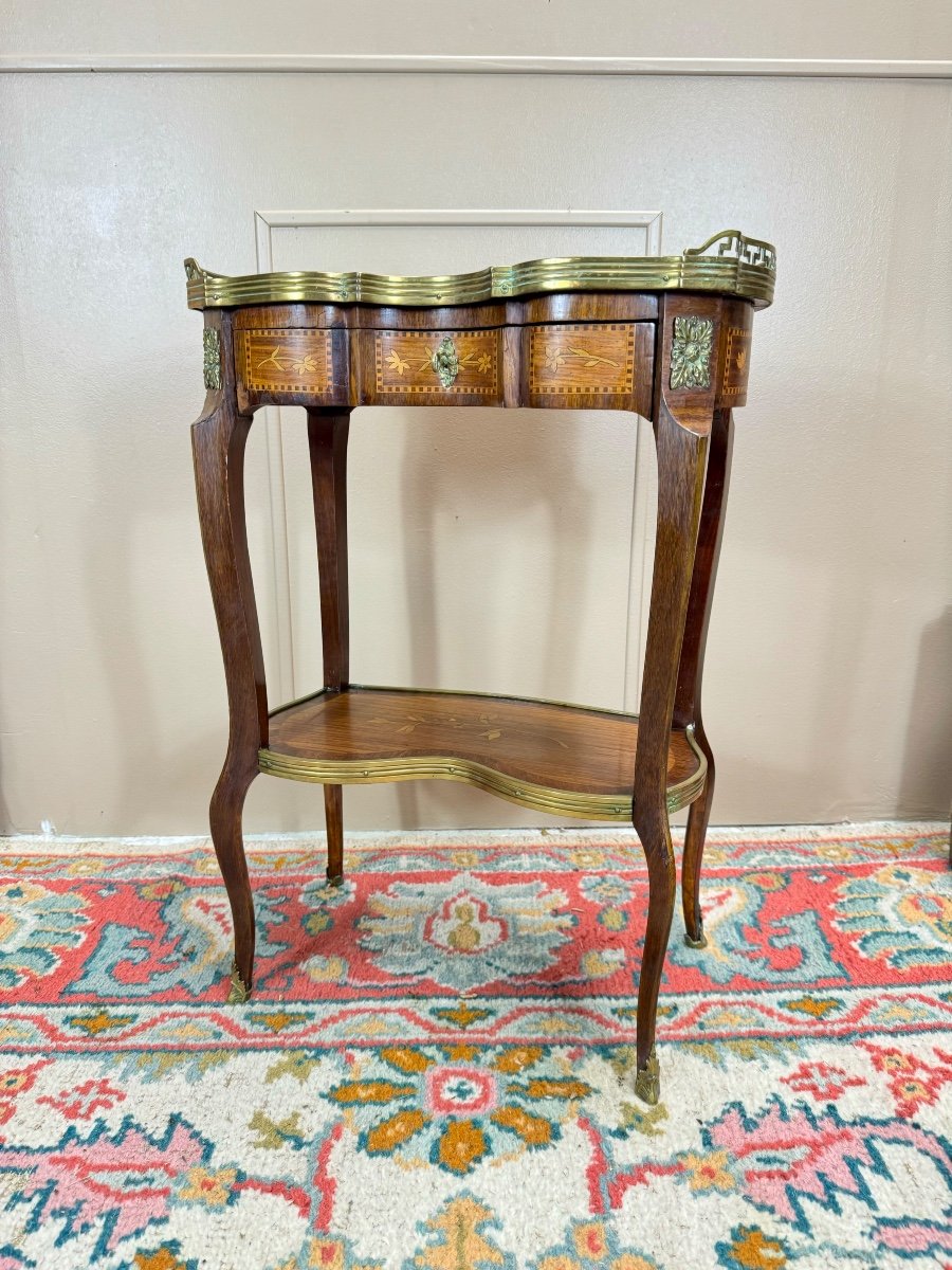 Louis XV Style Flower Marquetry Coffee Table, 19th Century -photo-8