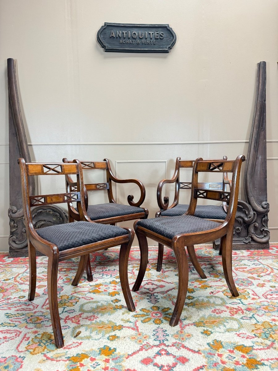 Two Armchairs And Two Chairs In Mahogany, 20th Century -photo-2