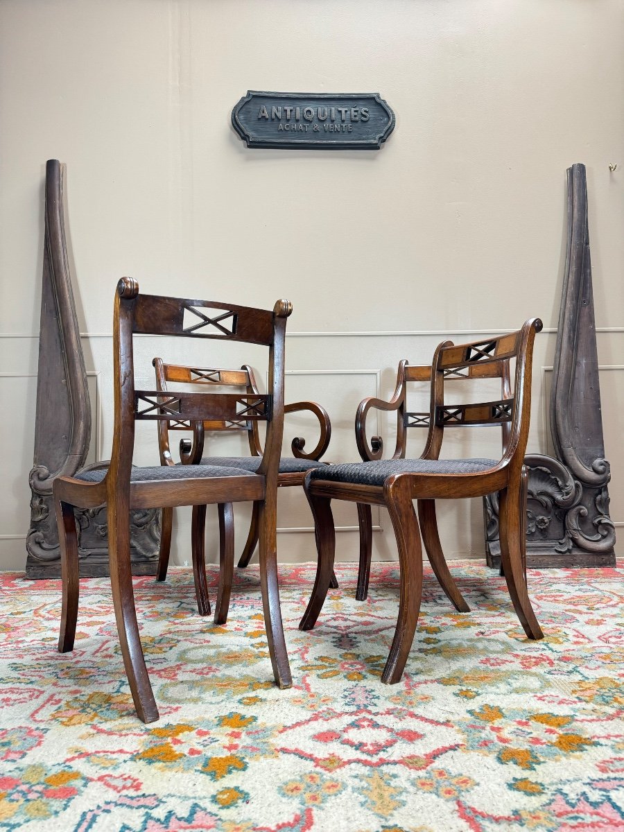 Two Armchairs And Two Chairs In Mahogany, 20th Century -photo-3