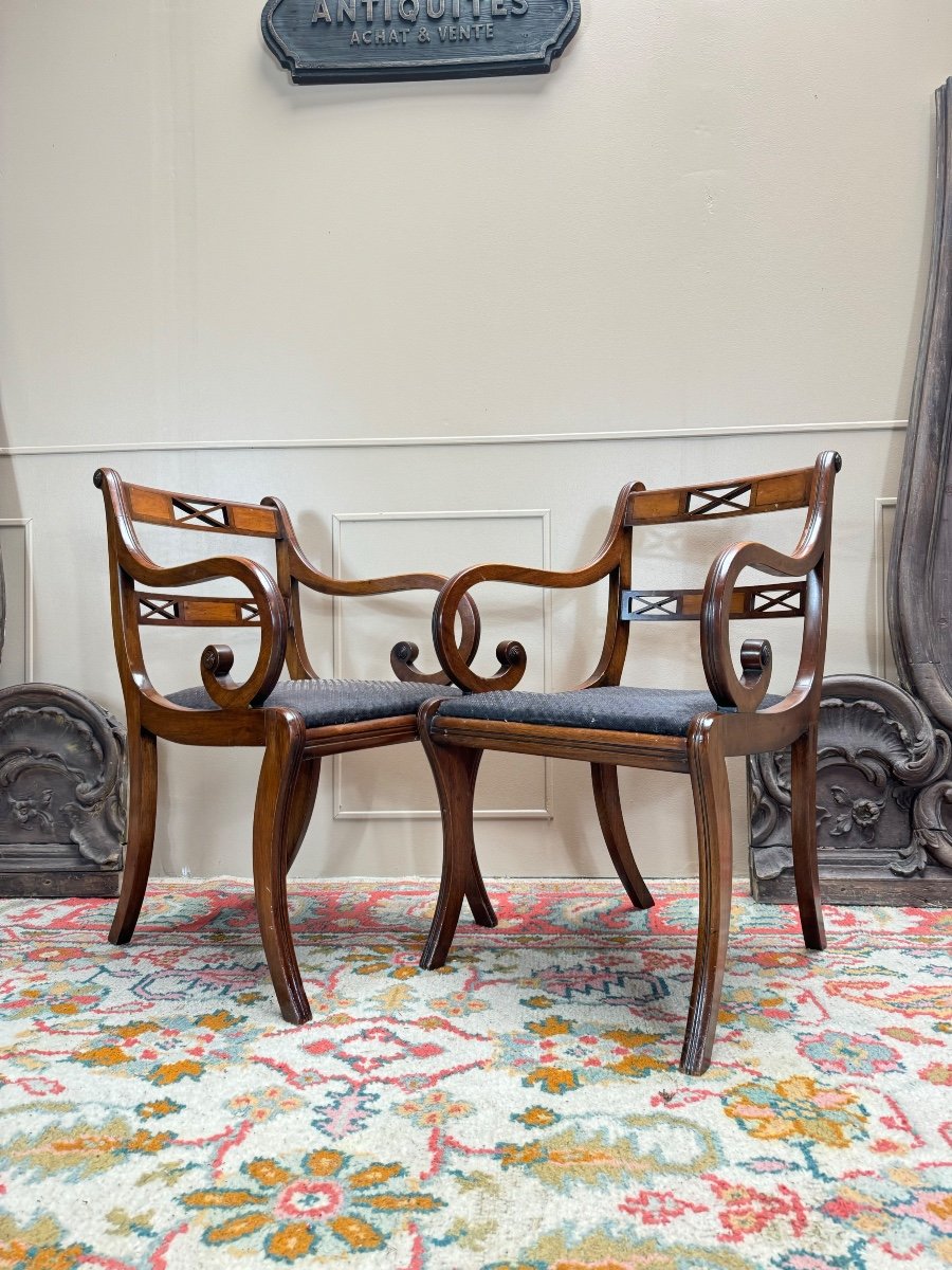 Two Armchairs And Two Chairs In Mahogany, 20th Century -photo-1