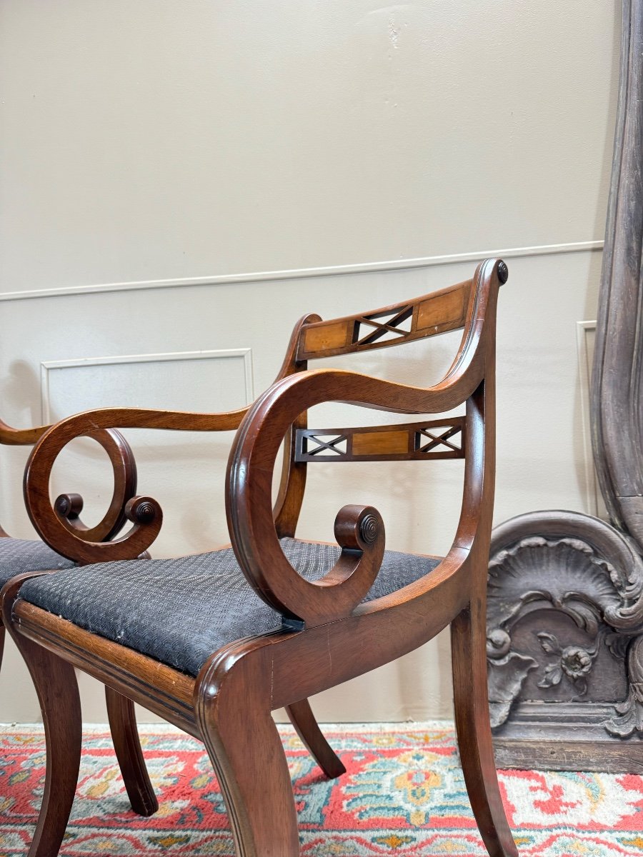 Two Armchairs And Two Chairs In Mahogany, 20th Century -photo-2