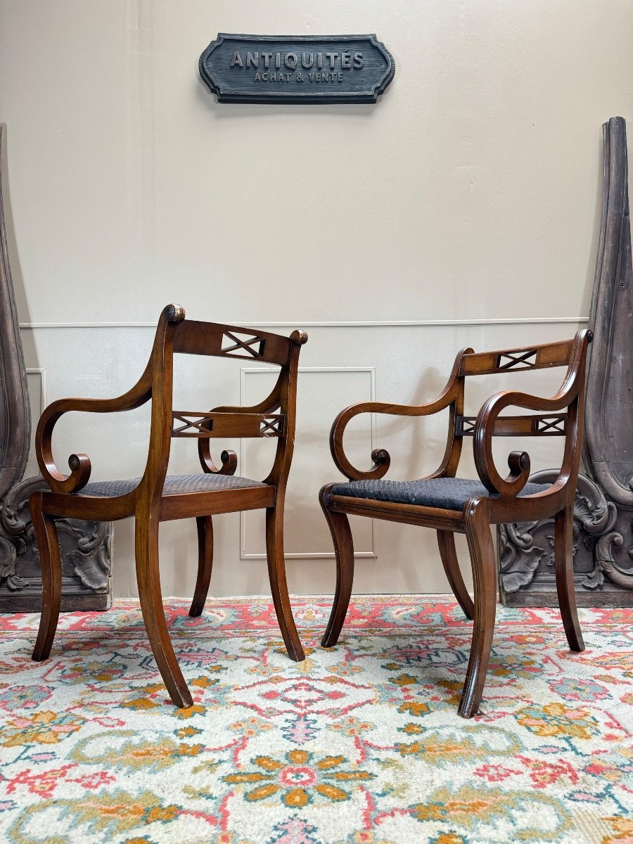 Two Armchairs And Two Chairs In Mahogany, 20th Century -photo-3