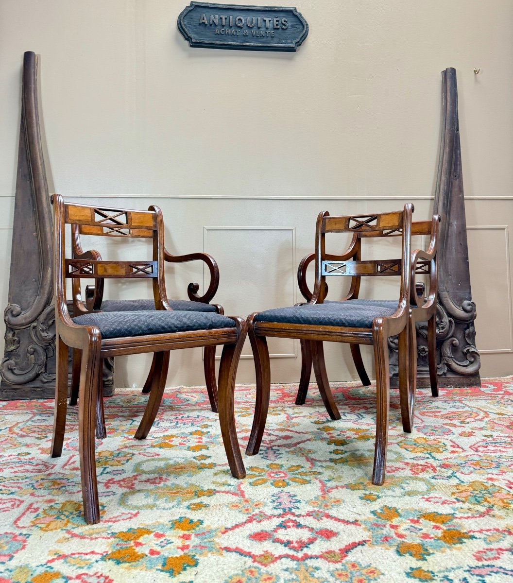 Two Armchairs And Two Chairs In Mahogany, 20th Century -photo-5