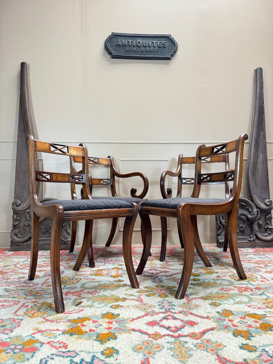 Two Armchairs And Two Chairs In Mahogany, 20th Century 