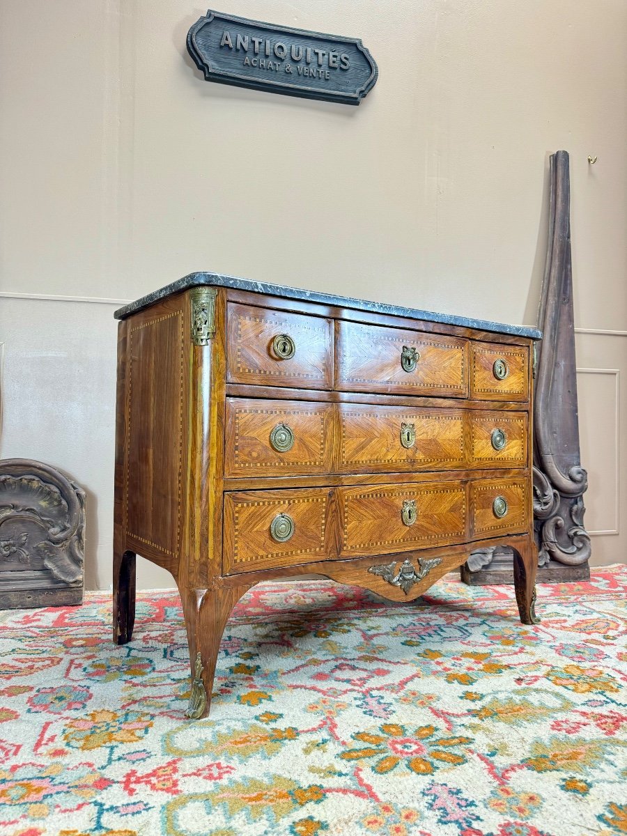 Kierchenbach Jean-adam Commode In Marquetry Louis XVI Period Stamped -photo-3