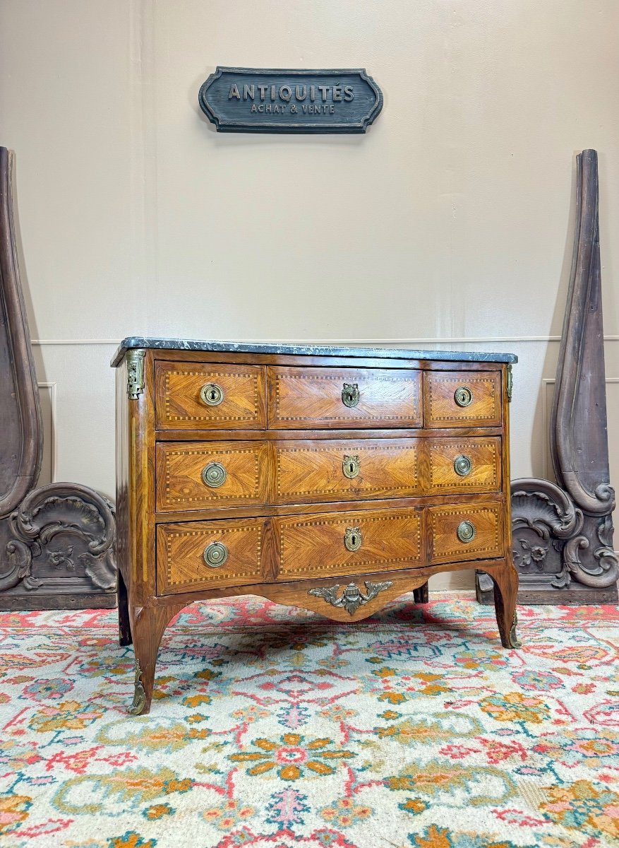 Kierchenbach Jean-adam Commode In Marquetry Louis XVI Period Stamped 