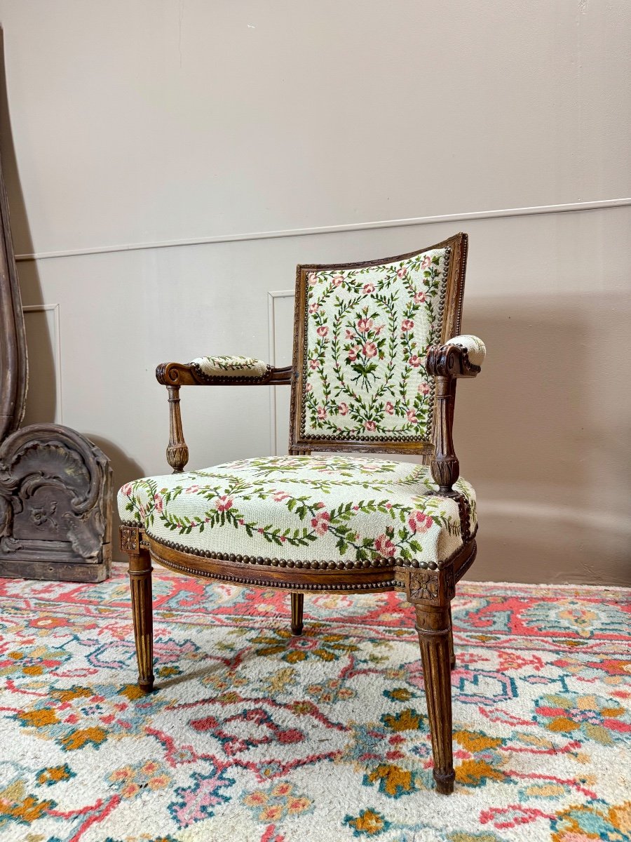 Armchair In Natural Wood From Louis XVI XVIII Eme Century -photo-4