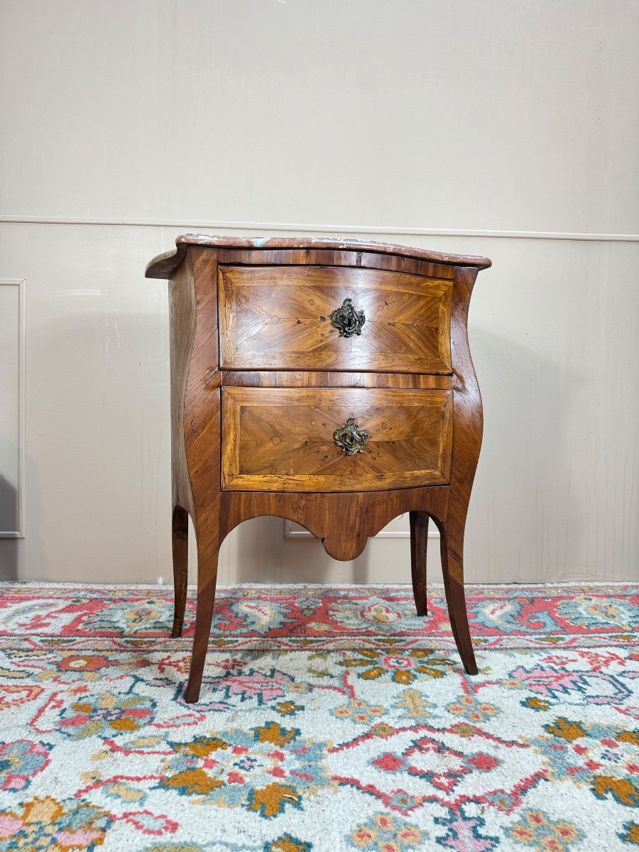 Commode Sauteuse Galbée En Marqueterie D’époque Louis XV XVIII Eme Siècle -photo-2