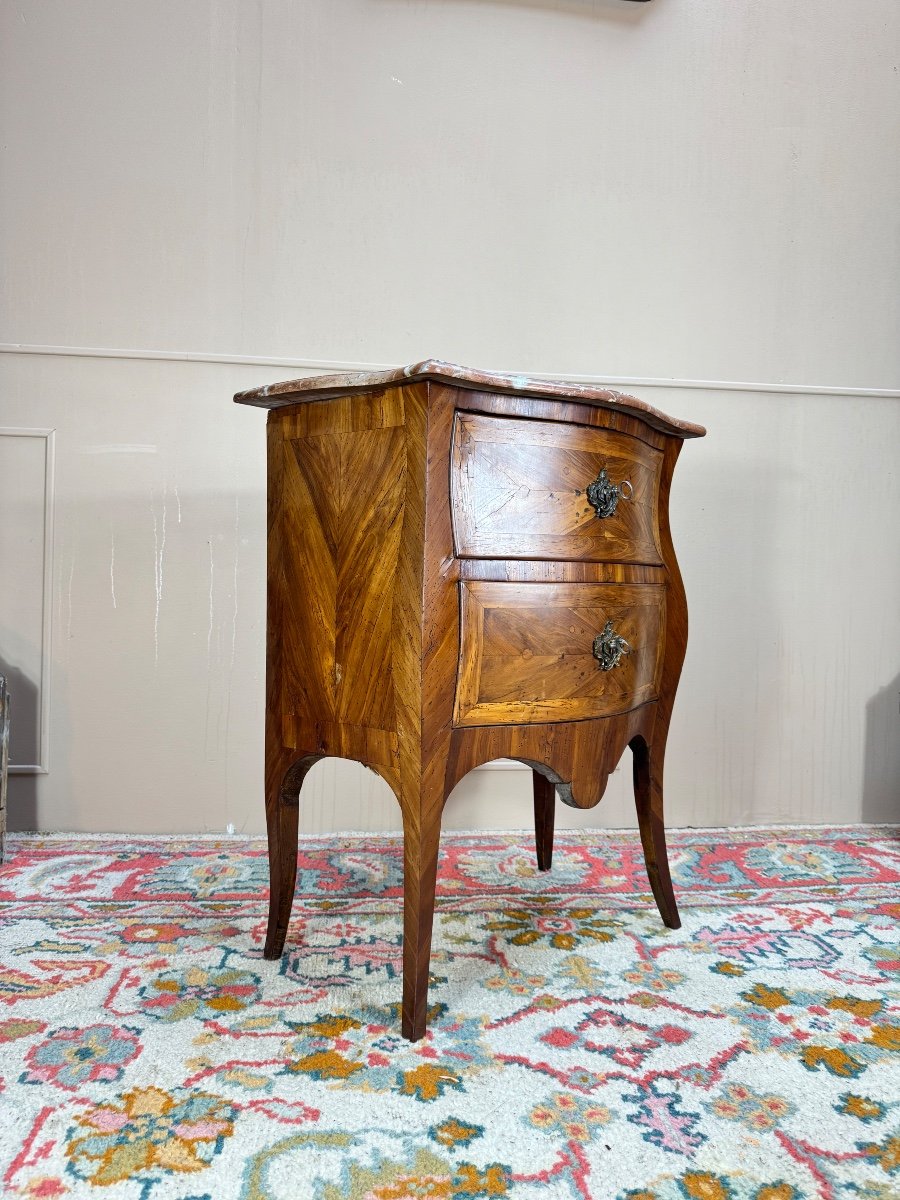 Commode Sauteuse Galbée En Marqueterie D’époque Louis XV XVIII Eme Siècle -photo-3