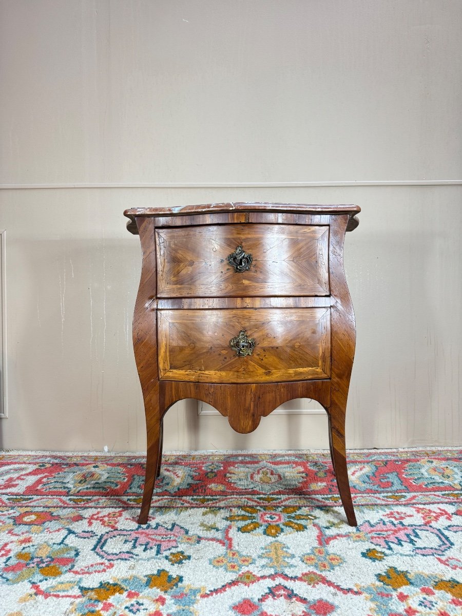 Commode Sauteuse Galbée En Marqueterie D’époque Louis XV XVIII Eme Siècle -photo-4