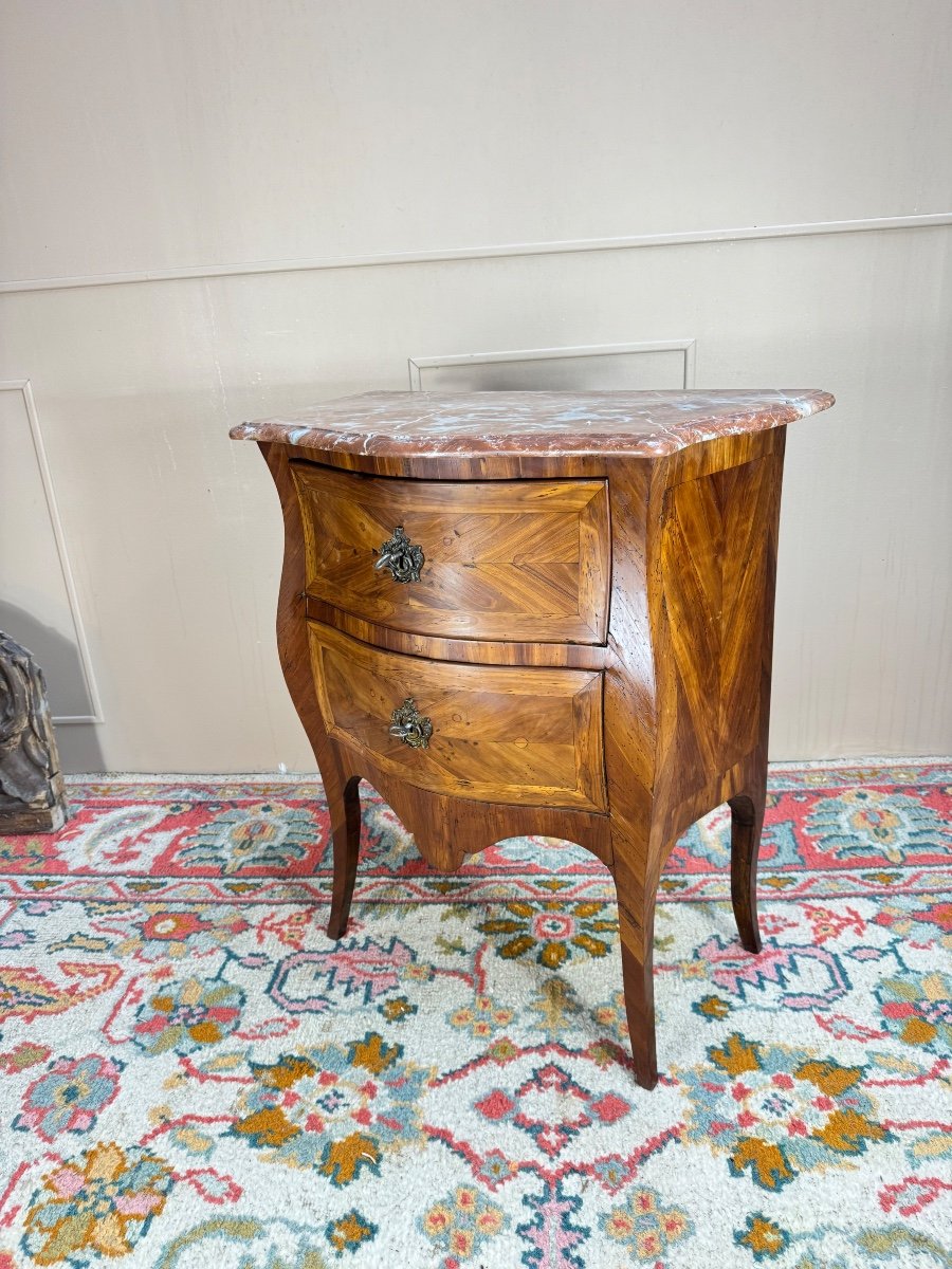 Commode Sauteuse Galbée En Marqueterie D’époque Louis XV XVIII Eme Siècle -photo-1