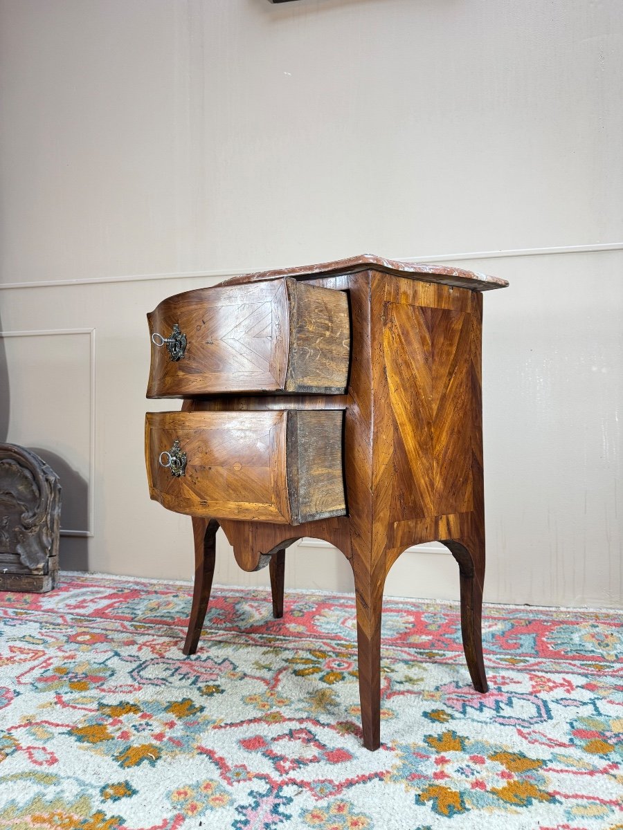 Commode Sauteuse Galbée En Marqueterie D’époque Louis XV XVIII Eme Siècle -photo-2