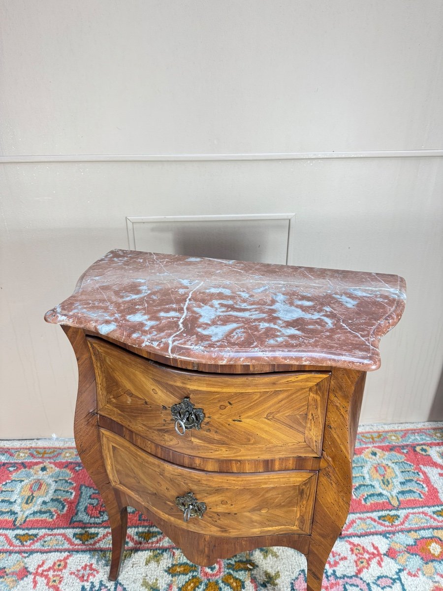 Commode Sauteuse Galbée En Marqueterie D’époque Louis XV XVIII Eme Siècle -photo-3